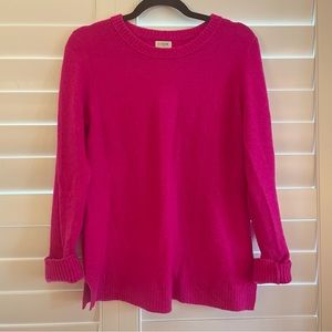 J Crew Oversized Crew Neck Sweater Side Slits Fuchsia Size Small